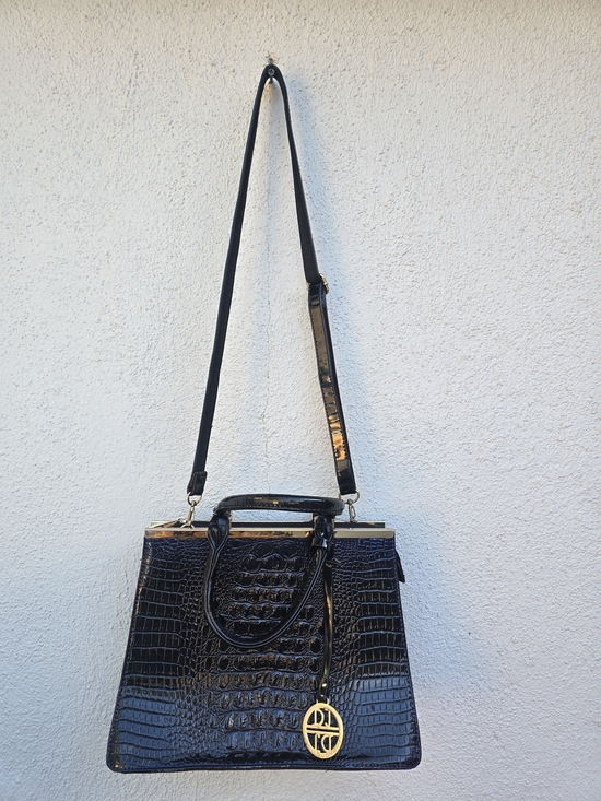 David Jones Handbags - Black Blue Iridiscent Crocodrile Shoulder Bag with Gold Charm